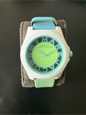 Marc by Marc Jacobs Lime Green & Teal Leather Strap Watch